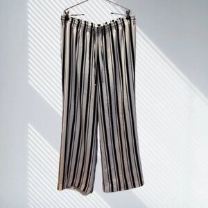 Calvin Klein Womens W/B Pinstripe Lined Elastic Waist Dress Pants Wide Leg Large